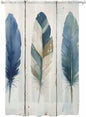 Sheer Curtains 72 Inches Long, Boho Blue Feathers Semi Sheer Curtains Light Filtering Window Treatment, Farmhouse Vintage Wooden Grain Privacy Voile Drapes for Living Room Bedroom 52x72 Inch