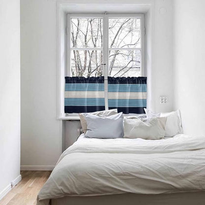 Vintage Country Woodcuts Window Valance Curtains, Blue Gradient Striped Light Filtering Kitchen Valance with 3-inch Rod Pocket for Living Room Bathroom Bedroom,2 Panel,27.5x36In