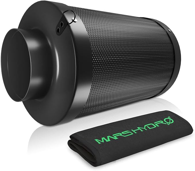 MARS HYDRO 4 Inch Carbon Filter, Inline Air Filter Odor Control with Australian Virgin Charcoal, Carbon Filter for Inline Fan, Grow Tent, Hydroponics, Pre-Filter Included, Reversible Flange