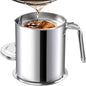 Chihee Grease Container Stainless Steel Bacon Grease Saver with Fine Mesh Strainer 2L / 67.6 fl oz Oil Container Grease Can with Dust-proof Lid Non-slip Tray for Kitchen Storing Frying Cooking Grease