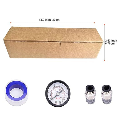 RIH 1/4" NPT Auto Drain Compressed Air Filter Regulator Combo Piggyback, 5 Micron Brass Element, Poly Bowl, Metal Bracket, 0-150 psi Gauge Air Tool Compressor Filter with Gauge (1/4" NPT)