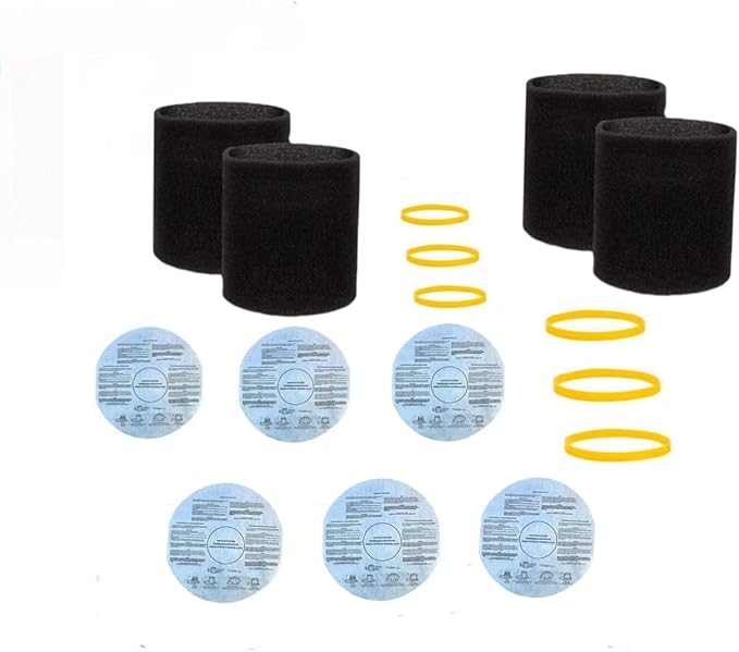 6 pack 90107 dry filter,6 Pack Retaining Bands,4Pack 90585 Shop vac Foam Sleeve Filter Replacements for Most Shop vac Wet/Dry Vacuum Cleaners 5 Gallon and Above-16Pack