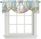 Easter Tie Up Valance Curtains for Windows, Kitchen Curtains Window Shades, Spring Rabbit Ears Foot Flowers Eggs Green Wooden Light Filtering Roman Curtain Valances for Bedroom/Bathroom/Cafe 60"x18"