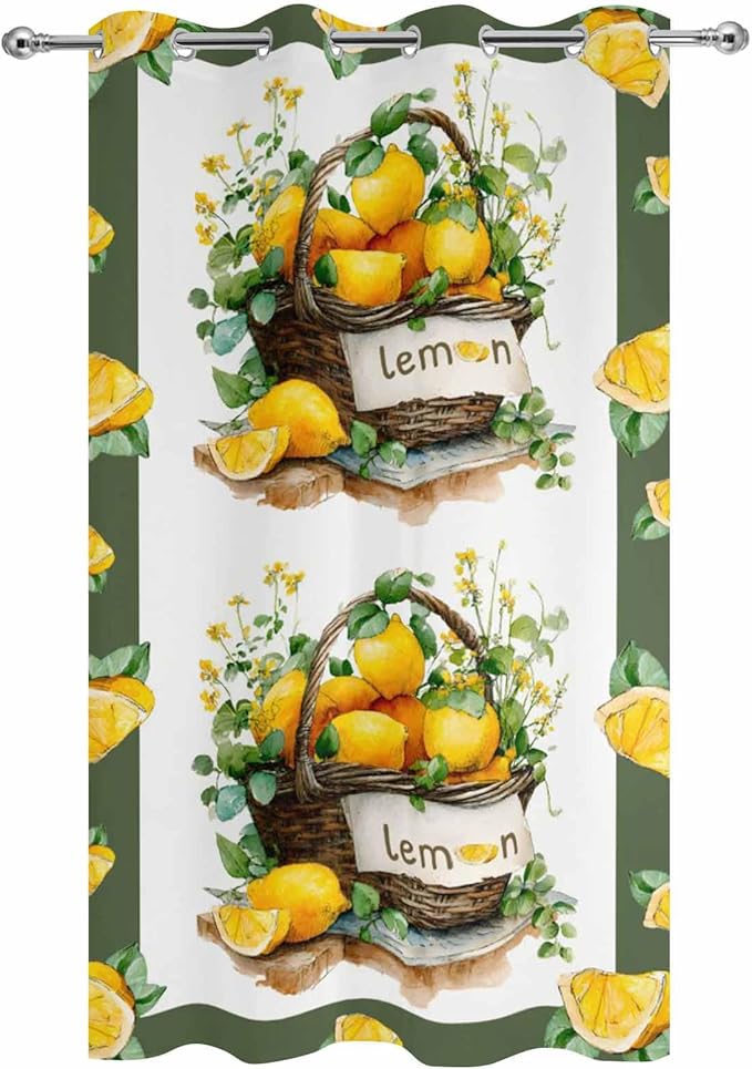 Lemon Outdoor Curtains for Patio Lemons Baskets Summer Tropical Plant Waterproof Outside Curtains with Grommet Top Weatherproof Curtain for Cabana Pergola Gazebo, 1 Panel, 54" W x 108" L