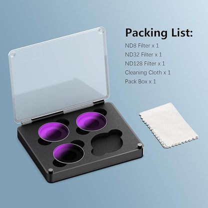 AMAZEAR ND Filters Kit for Insta360 GO Ultra Accessories (3 Pack), Insta 360 ND8 ND32 ND128 Optical Glass Pro Lens Filters with Multi Coating for Cinematic Motion Blur and Light Reduction