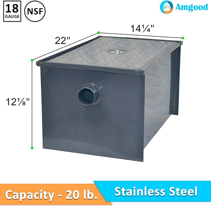 20 LB Carbon Steel Grease Trap Interceptor for Restaurant Under Sink Kitchen | 10 GPM | PDI Certified