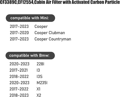 CF12554,Cabin Air Filter with activated carbon particle for BMW,2020-2023 228I,2017-2021 I3,2018-2022 I3S,2020-2023 M235I,2017-2022 X1,2018-2023 X2.MINI,Cooper,Cooper Clubman,Cooper Countryman.