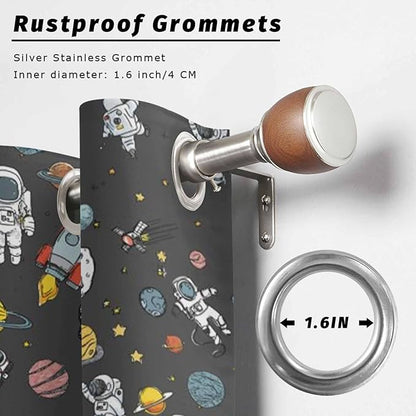 Cartoon Space Outdoor Curtains for Patio Rockets Planets Astronauts Gray Waterproof Outside Curtains with Grommet Top Weatherproof Curtain for Cabana Pergola Gazebo, 1 Panel, 54" W x 95" L