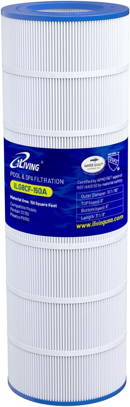 iLiving ILG8CF150A Premium Pool & Spa Filter Cartridge - Industrial-Strength Replacement for Pentair CC150/CCRP150, Unicel C-9415, Filbur FC-0687, Pleatco PAP150 | Fits Major Brands