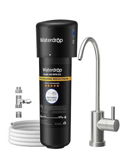 Waterdrop 10UB-CM 6 Months Under Sink Water Filter (Include: System+ 𝐅𝐚𝐮𝐜𝐞𝐭) for 99% Chloramine Reduce- Ideal for California, Florida and Washington- NSF/ANSI 42 Certified- with Faucet