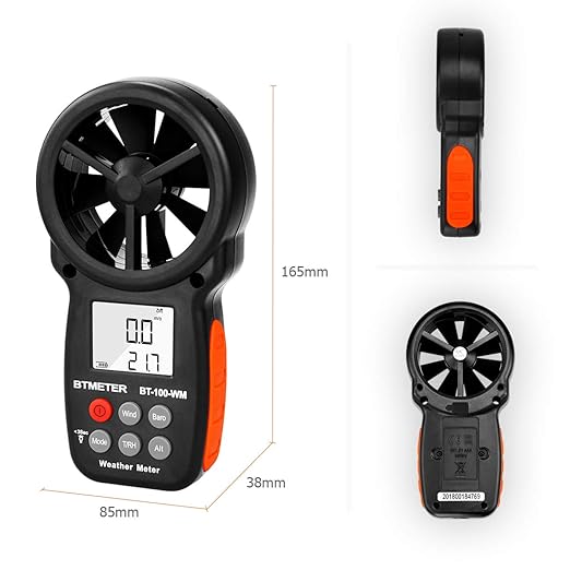 BTMETER Digital Anemometer Barometer Handheld, for Wind Speed Temperature Wind Chill Tester w/Humidity, Altitude, Barometric Pressure Meter for Climbing Drone HVAC CFM BT-100WM