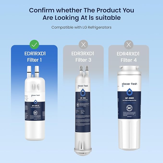GLACIER FRESH EDR1RXD1 Refrigerator Water Filter Compatible with W10295370A, EDR1RXD1, WHR1RXD1, KAD1RXD1, Filter 1, W10295370, P4RFWB, P8RFWB2L, 46-9930, 46-9081 Refrigerator Water Filter 3 Pack