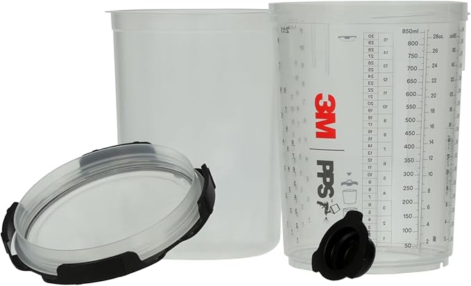 3M PPS 2.0 Spray Gun Cup, Lids and Liners Kit, 26024, Large, 28 Ounces, 200-Micron Filter, Use for Cars, Furniture, House and More, 1 Paint Cup, 50 Disposable Lids and Liners, 32 Sealing Plugs