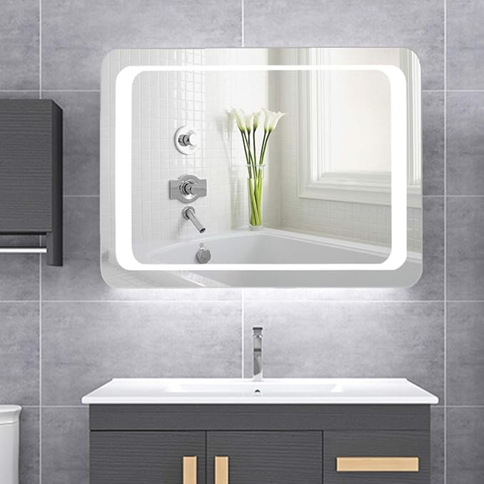 LED Bathroom Mirror with Lights Sensor Switch Bathroom Mirror with Demister Pad for Makeup Cosmetic Shaving… (600x800x42mm)