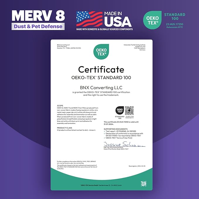 BNX TruFilter 16x20x2 Air Filter MERV 8 (4-Pack) - MADE IN USA – Dust & Pet Defense Electrostatic Pleated Air Conditioner HVAC AC Furnace Filters for Dust, Pet, Mold, Pollen MPR 600 – 700 & FPR 5