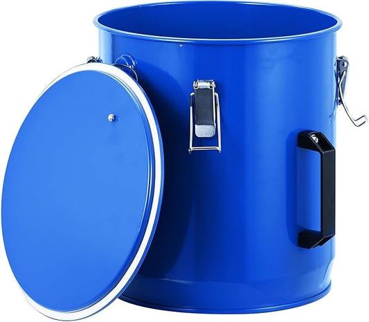 8 Gal Fryer Grease Bucket, Steel Oil Disposal Container with Rust-Proof Coating, Safety Lid & Lock Clips & Filter Bag for Cooking Grease Storage & Transport,Blue