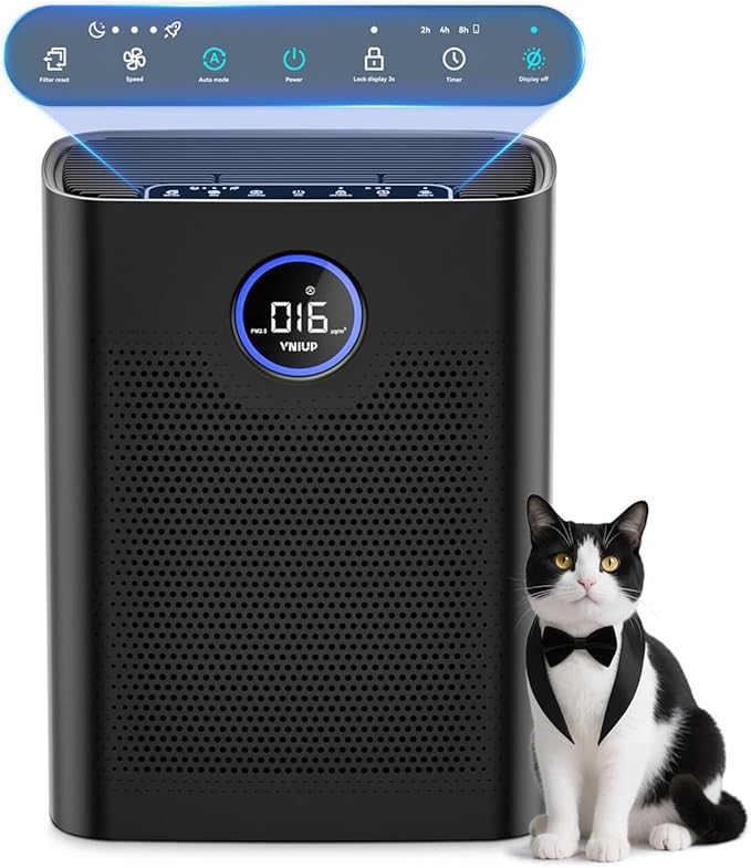 Air Purifiers for Home Large Room up to 3000 ft², VNIUP H14 True HEPA Air Purifier for Bedroom, PM 2.5 Display Air Quality Sensor Air Cleaner for for Whole Home Dorm Room Bedroom Office, ZQA-8000A