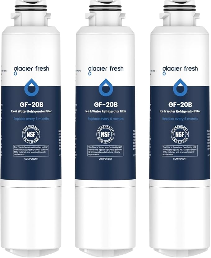 GLACIER FRESH DA29-00020B Refrigerator Water Filter Compatible with Samsung DA29-00020A/B, DA29-00020B-1, HAF-CIN/EXP, 46-9101, RF4267HARS For French Door Fridge Kitchen (3 PACK)