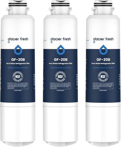 GLACIER FRESH DA29-00020B Refrigerator Water Filter Compatible with Samsung DA29-00020A/B, DA29-00020B-1, HAF-CIN/EXP, 46-9101, RF4267HARS For French Door Fridge Kitchen (3 PACK)