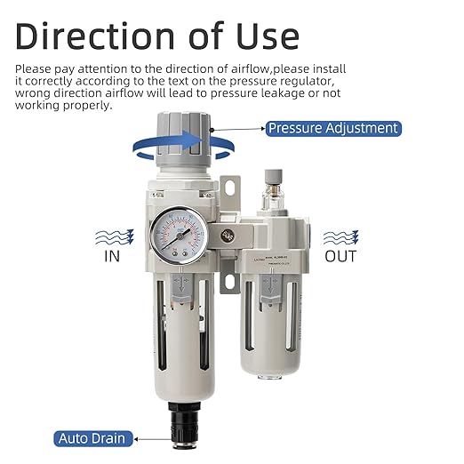 Air Pressure Regulator with Pressure Gauge(0-150PSI),Water Separator for Air Compressor Auto Drain 3/8 Air Line NPT Threaded Interface
