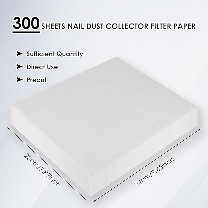 300 Sheets Nail Dust Collector Filter Paper: Disposable Dust Vacuum Filter for Most Nail Dust Fan Extractor Machine, Dust Cleaner Replacement Filter Paper Nail Tech Supplies Accessories for Home Salon