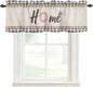 Spring Flowers Curtain Valances for Windows, Kitchen Valance Window Treatment, Vintage Watercolor Black Plaid on Linen Light Filtering Block Curtains for Bathroom/Bedroom/Living Room 42'' x 18''