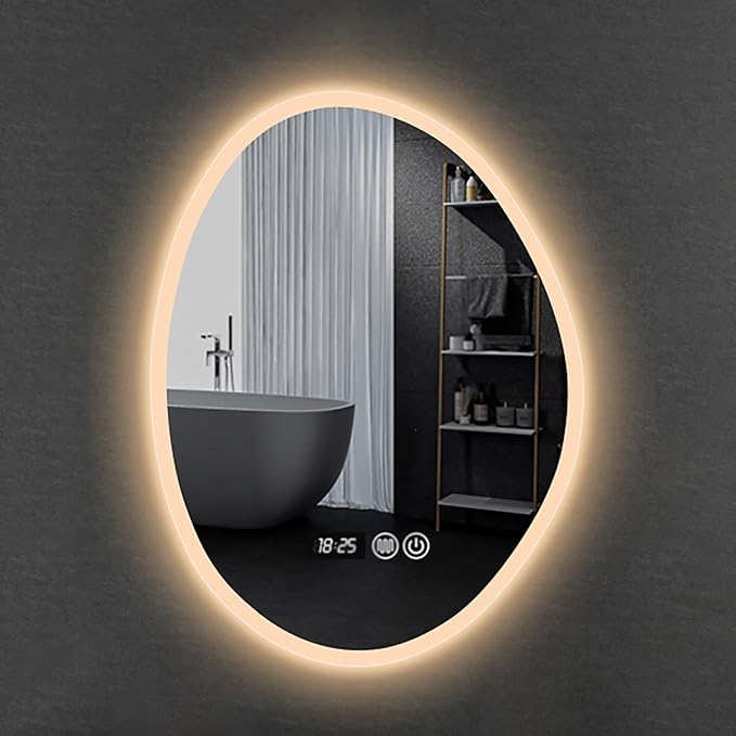 Inner Sand Smart Illuminated LED Bathroom Mirror, Wall Mounted Multifunction Bathroom Vanity Mirror with Dimmable Brightness | Sensor Touch | Demister Pad | Time Temperature(Time+Defog+Dimmable,50x70c