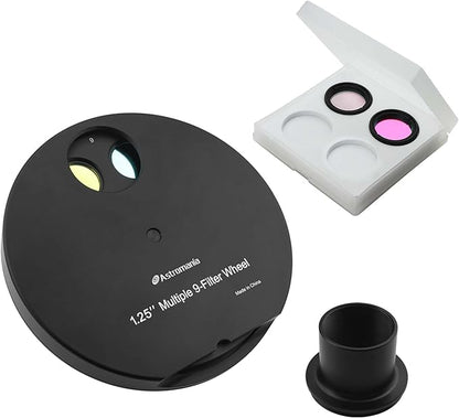 Astromania 1.25" Multiple 9-Position Filter Wheel for Telescope - with LRGB Filter Set