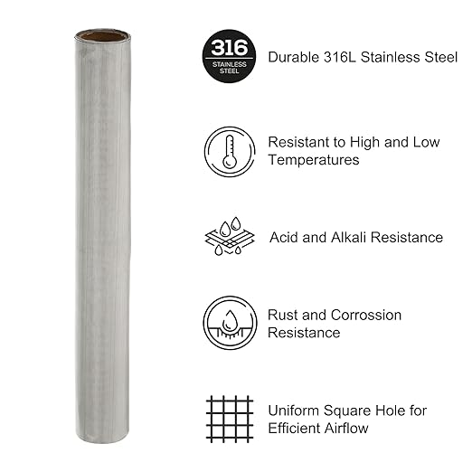PATIKIL 40" L x 10" W Woven Wire Mesh, 350 Mesh 316L Stainless Steel Air Vent Filter Screen for Window Security Vent Cover Filtration Animals Fence