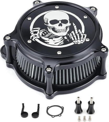 Air Filter Intake Filter System Kit Cnc Cut Air Cleaner Chrome Filter Kit for Twin Cam EVO Dyna FXR 93-2017 Softail 2000-2015 Touring Road King Street Glide1993-2007(Black)