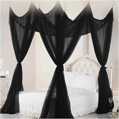 Canopy Bed Curtains Black/White/Beige Elegant Lace Canopy Curtain for Double King Size Bed(White)