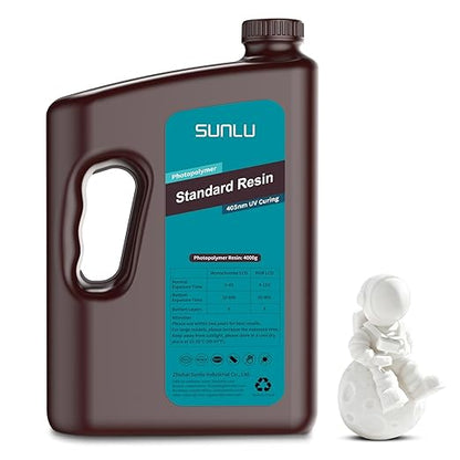 SUNLU 3D Printer Resin 4kg, Fast Curing Standard 3D Resin for LCD DLP SLA Resin 3D Printers, 395 to 405nm UV Curing 3D Printing Liquid Photopolymer Resin, Low Shrinkage, High Precision, 4000g, White