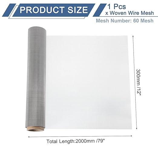 uxcell 60 Mesh 79" x 12" Woven Wire Mesh, 304 Stainless Steel Air Vent Filter Screen, Window Screen Mesh for DIY Projects Vents Cover Filtration Animals Fence