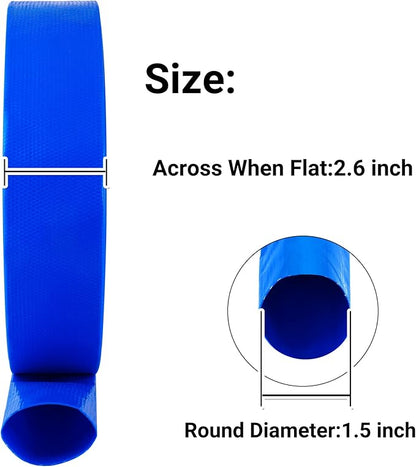 1-1/2" x 25 FT Pool Backwash Hose, Blue Heavy Duty Reinforced PVC Lay Flat Water Discharge Hose for Swimming Pool Filter Pump,with 2 Clamp