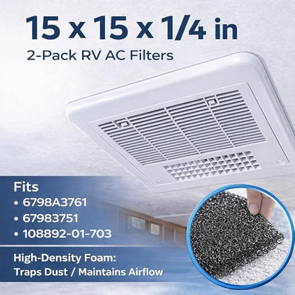 RV AC Foam Filter Compatible with Coleman Winnebago，15 x 15 x 1/4 inch（2 Pack) by Wadoy Air Conditioner Foam Filter Replace for 6798A3761 108892-01-703