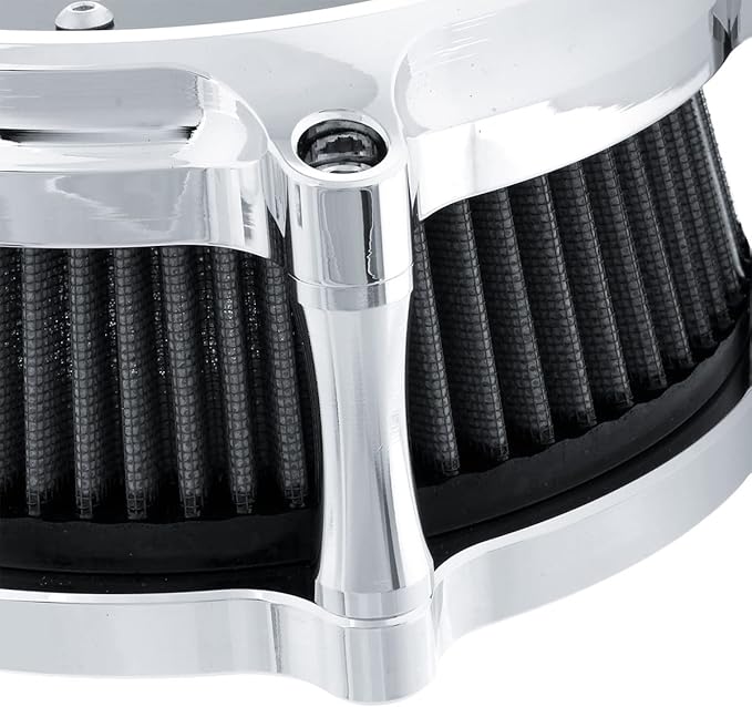Air Filter Intake Filter System Kit Cnc Cut Air Cleaner Chrome Filter Kit for Motorcycle Dyna 2000 - 2017 Softail 2000 - 2015 Touring 2000 - 2007 Fitment - B(Chromed)