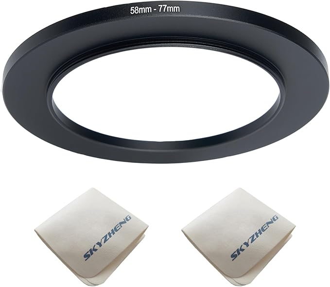 58mm Lens to 77mm Camera Lens Adapter 58mm to 77mm Step Up Ring Adapter Ring for All Brands of UV ND CPL, with Premium Lens Wiping Cloth 2 Pack(58mm-77mm)