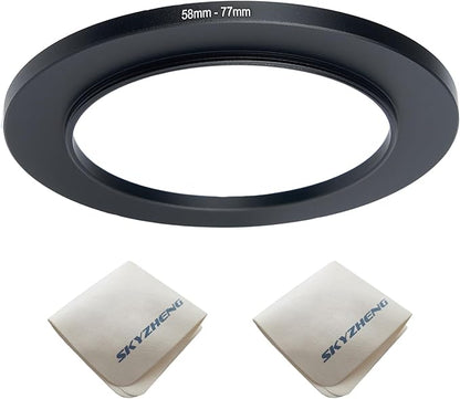 58mm Lens to 77mm Camera Lens Adapter 58mm to 77mm Step Up Ring Adapter Ring for All Brands of UV ND CPL, with Premium Lens Wiping Cloth 2 Pack(58mm-77mm)