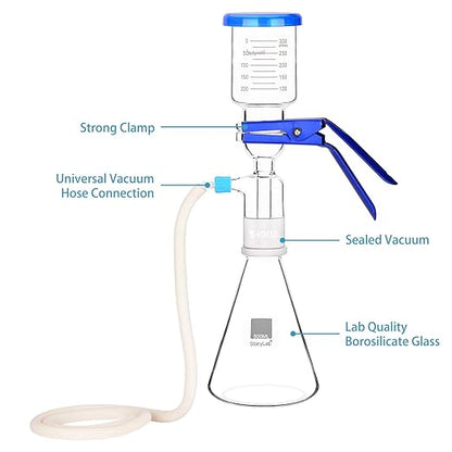 stonylab Borosilicate Glass Filtration Apparatus, Vacuum Filter Kit with 500ml Filtering Flask