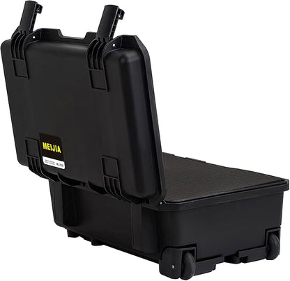 MEIJIA Premium Waterproof Hard Compact Rolling Camera Case with customizable fit foam and wheels,Full Protection with Light&Convenient Design,21.7"x14.1"x8.8",Elegant Black