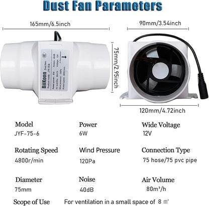 3 Inch Inline Duct Extractor Fan 75Mm 12V Powerful Exhaust Blower Speed Controller 6W Inline Booster Air Diffuser Fan for Grow Tents Workshop (Color : Adjustable Speed, Size : 6w)