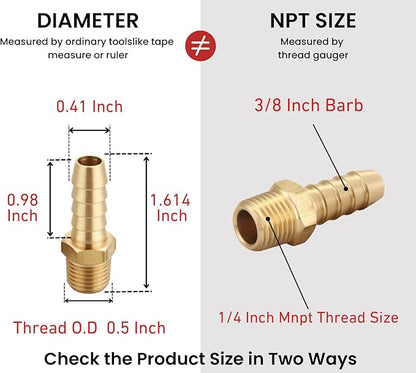 TANYA HARDWARE 3/8" Barb to 1/4" NPT Male Thread Air Hose Repair Kit - 4 Piece Brass Barbed Fittings