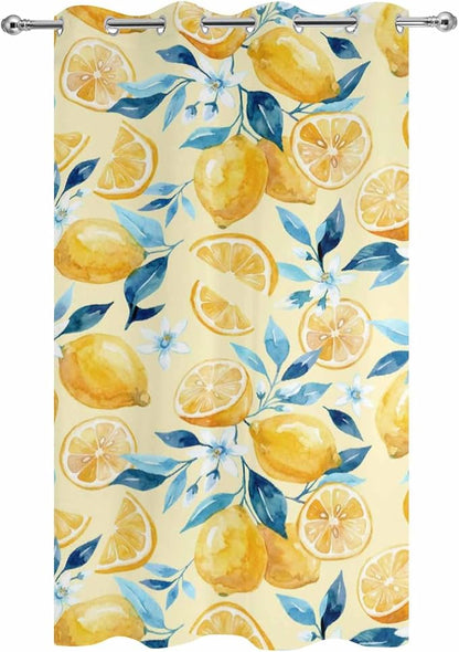 Lemon Outdoor Curtains for Patio Lemon Leaves Summer Plants Begin Waterproof Outside Curtains with Grommet Top Weatherproof Curtain for Cabana Pergola Gazebo, 1 Panel, 54" W x 108" L