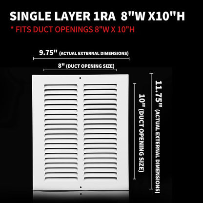 8x10 Vent Cover(Duct Opening Size),Air Return Vent Cover,Flat Vent Cover,Rejillas De Aire Acondicionado para Casa,Return Air Grilles,Outer Dimensions:9.75"Wx11.75"H(8"W x 10"H, Duct Opening)