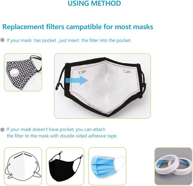 New 3D Cutting PM 2.5 Activated Carbon Filter Insert, 5 Layers Pm 2.5 Filter Replaceable Protective Filter to Anti Haze Dustproof Air Pollution Large Size (60)