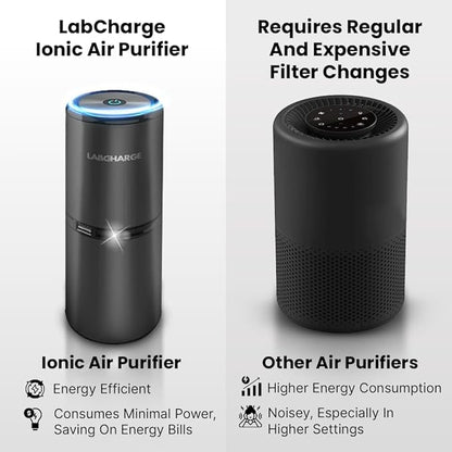 LabCharge Small Ionic Air Purifier for Home & Bedroom – Silent HEPA Filter – Covers 250 Sq Ft - Free Cleaner for Pets, Hair, Smoke, Dust, Odors & Dander – Compact & Black Design - Pack of 2