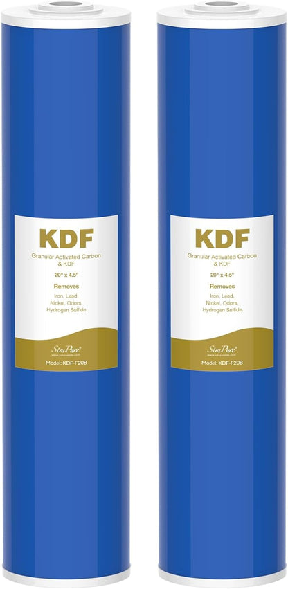 SimPure Whole House Water Filter Cartridges 20" x 4.5" GAC/KDF Carbon and Heavy Metal Filter, For DB20P, WHB20, FG25B-KS, WGB32B-KS, ‎FLTWH2045K, 2 Pack