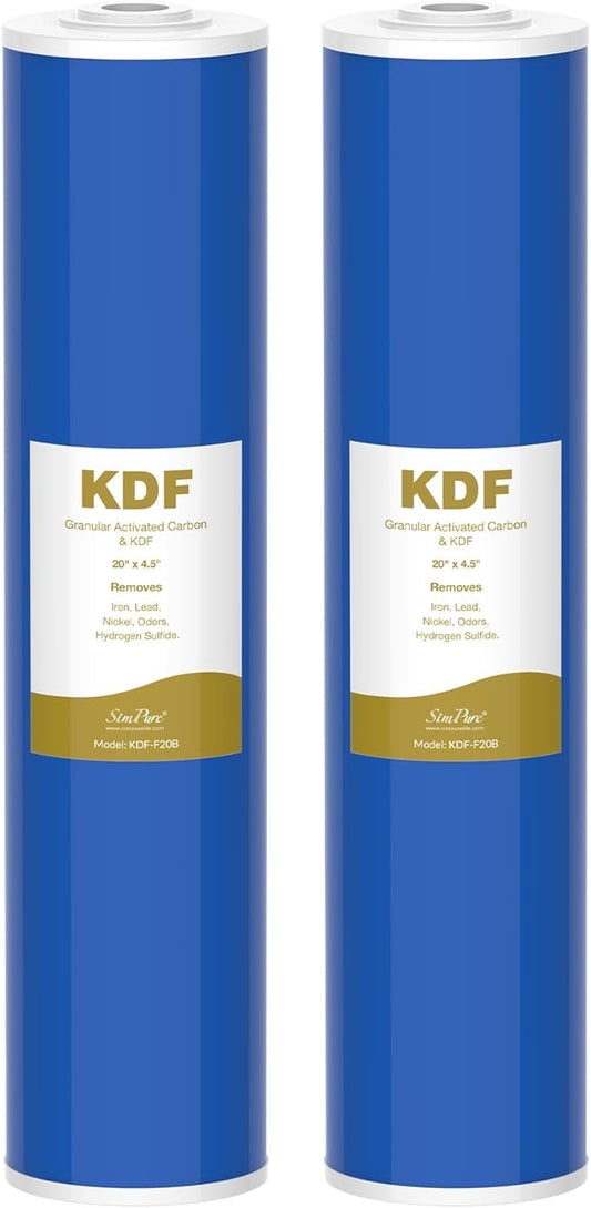 SimPure Whole House Water Filter Cartridges 20" x 4.5" GAC/KDF Carbon and Heavy Metal Filter, For DB20P, WHB20, FG25B-KS, WGB32B-KS, ‎FLTWH2045K, 2 Pack