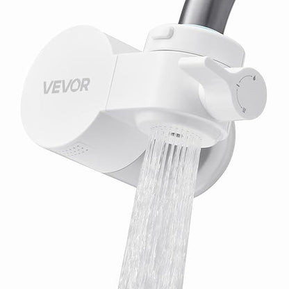 VEVOR Faucet Mount Water Filter, Horizontal Water Purifier for Sink Tap, Carbon Fiber Filters, Removes Chlorine Lead with 1 Filter, Fits Most Kitchen or Bathroom Faucets, White