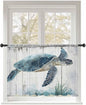 Sheer Curtains 54 Inch Length, Sea Turtle Teal Blue Semi Sheer Curtains Light Filtering Window Treatment, Summer Coastal Ocean Wood Grain Privacy Voile Drapes for Living Room Bedroom 52x54 Inch